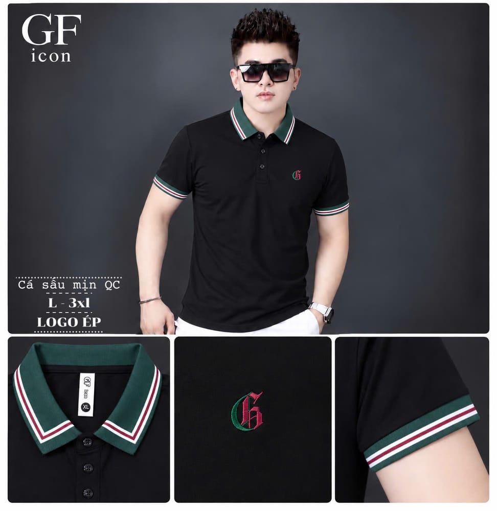 Áo Cổ Trụ Logo G Cổ Xanh – Đen