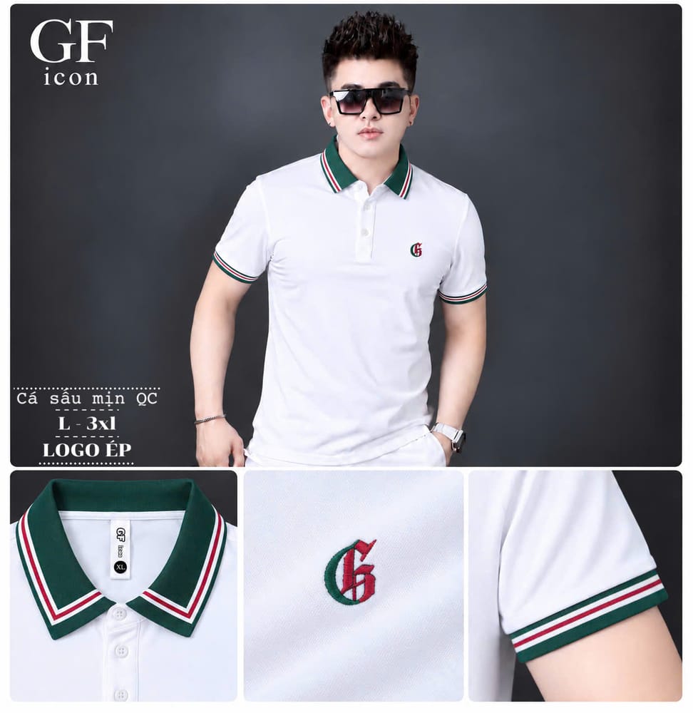 Áo Cổ Trụ Logo G Cổ Xanh – Trắng