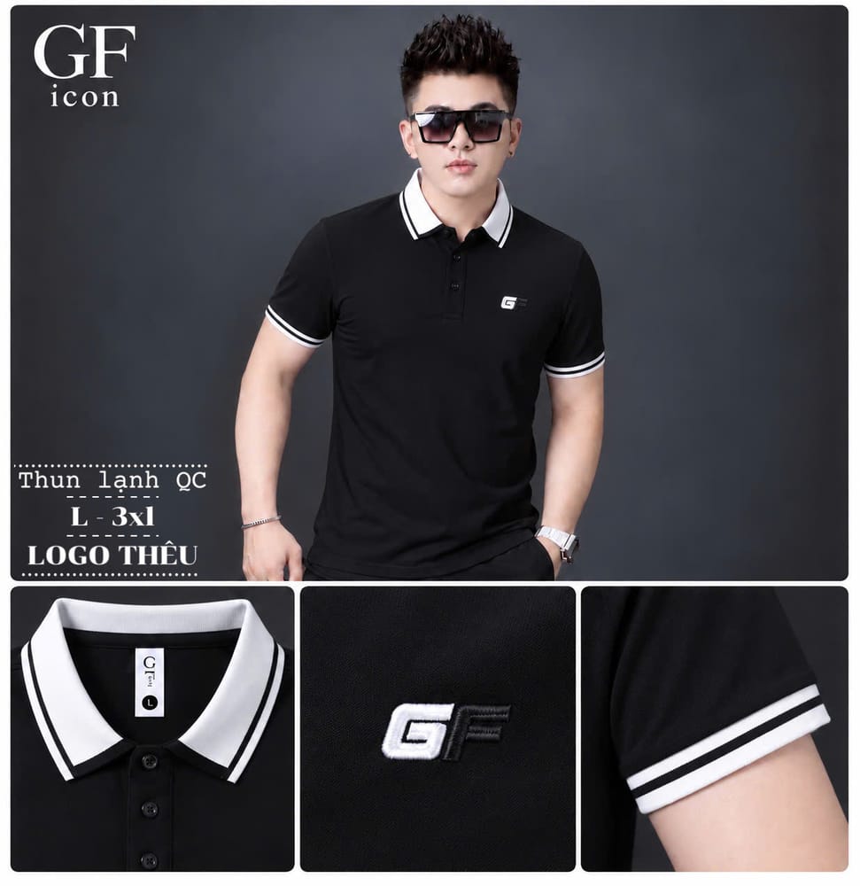Áo Cổ Trụ Logo GF – Đen