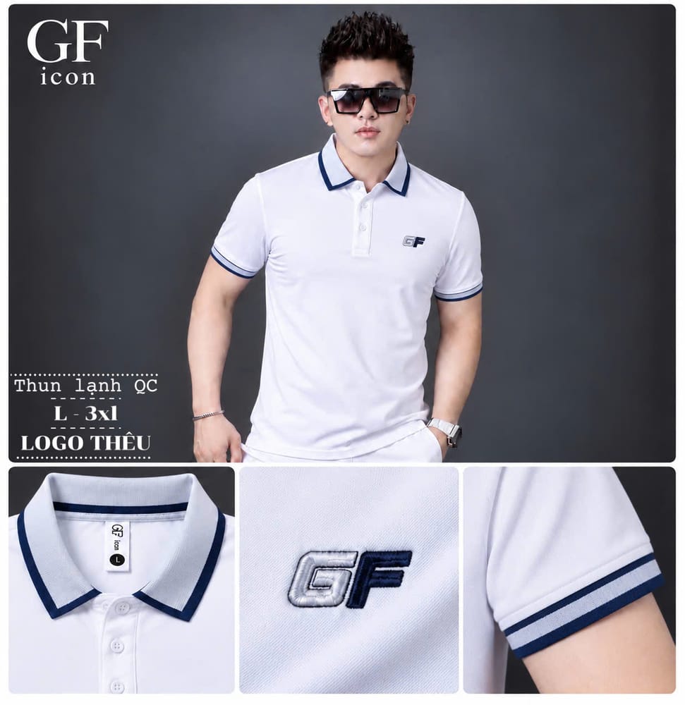 Áo Cổ Trụ Logo GF – Trắng