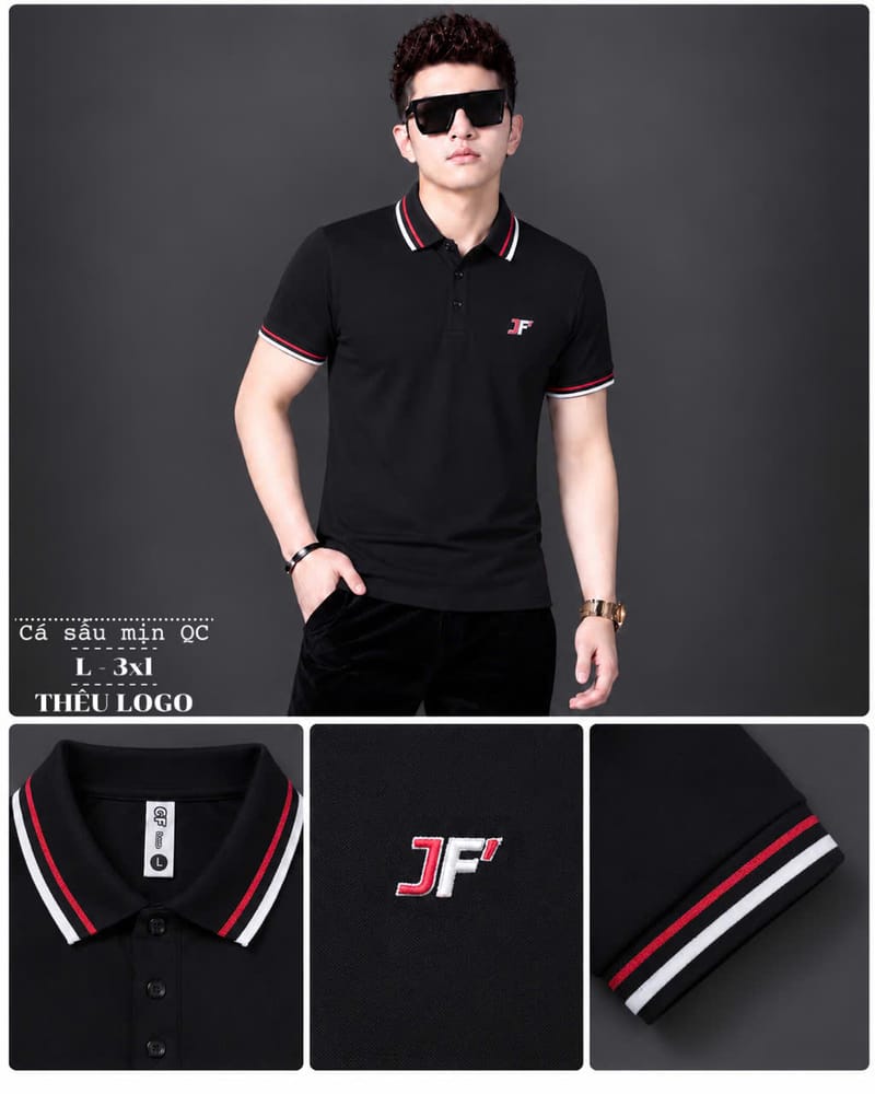 Áo Cổ Trụ Logo JF Bo Kẻ