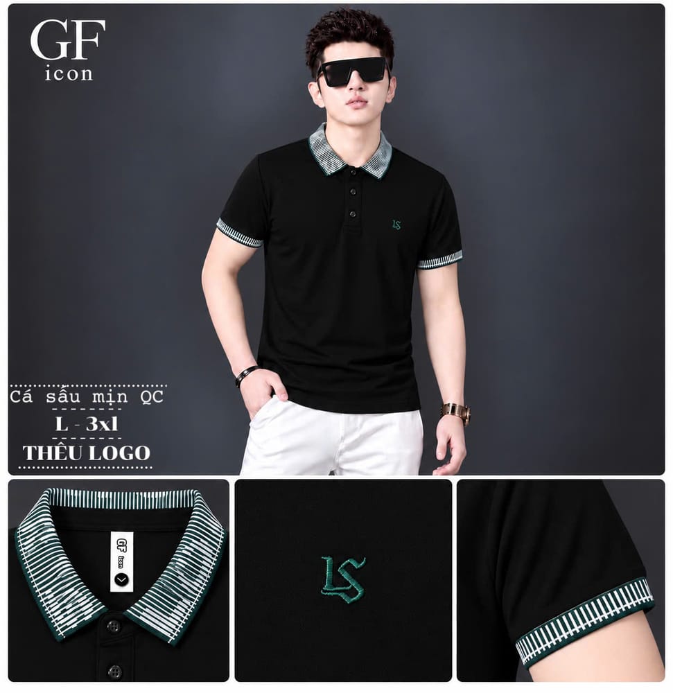 Áo Cổ Trụ Logo LS Bo Dệt Xanh – Đen