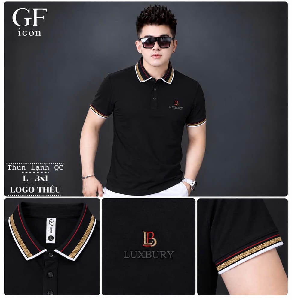 Áo Cổ Trụ Logo LB Luxbury – Đen