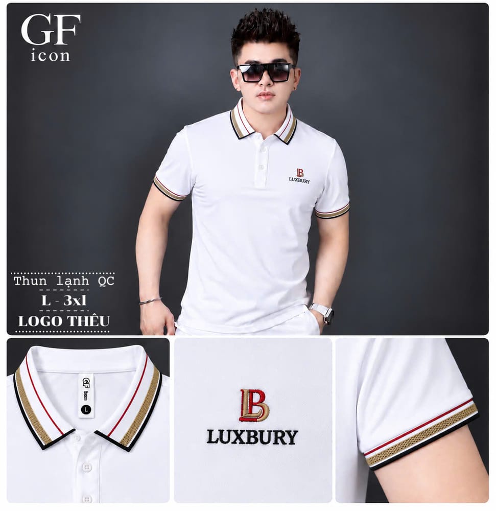Áo Cổ Trụ Logo LB Luxbury – Trắng