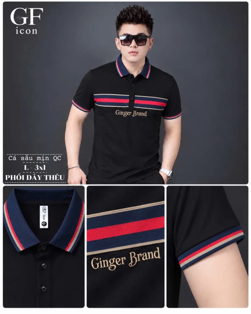 Áo Cổ Trụ Phối Dây Thêu Ginger Brand – Đen