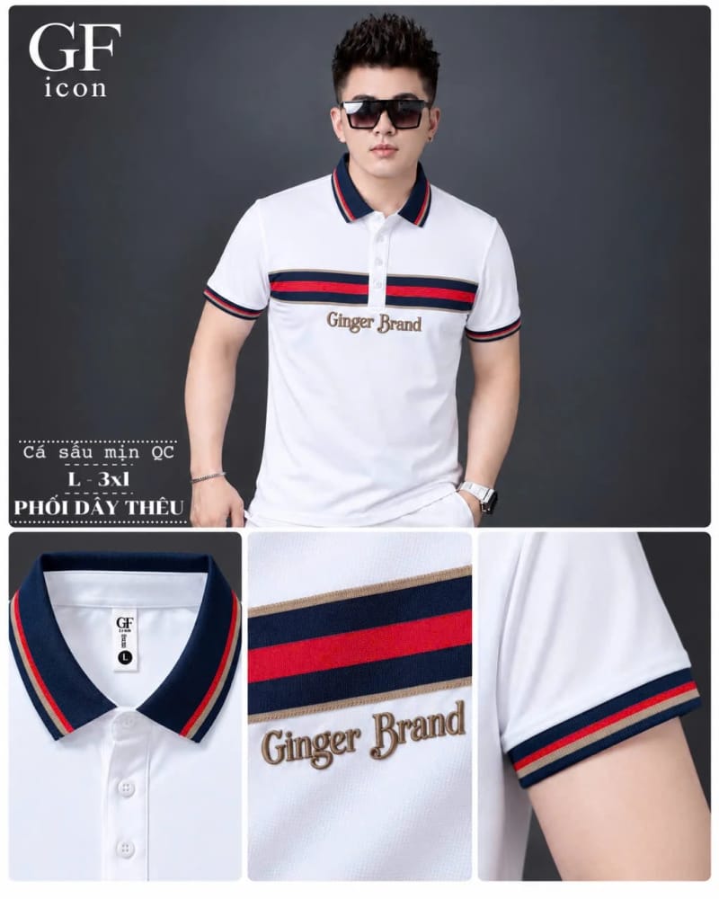 Áo Cổ Trụ Phối Dây Thêu Ginger Brand – Trắng