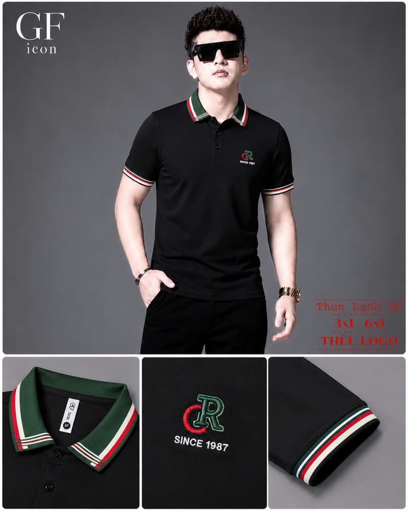 Áo Cổ Trụ Size Đại Logo CR 1987 – Đen