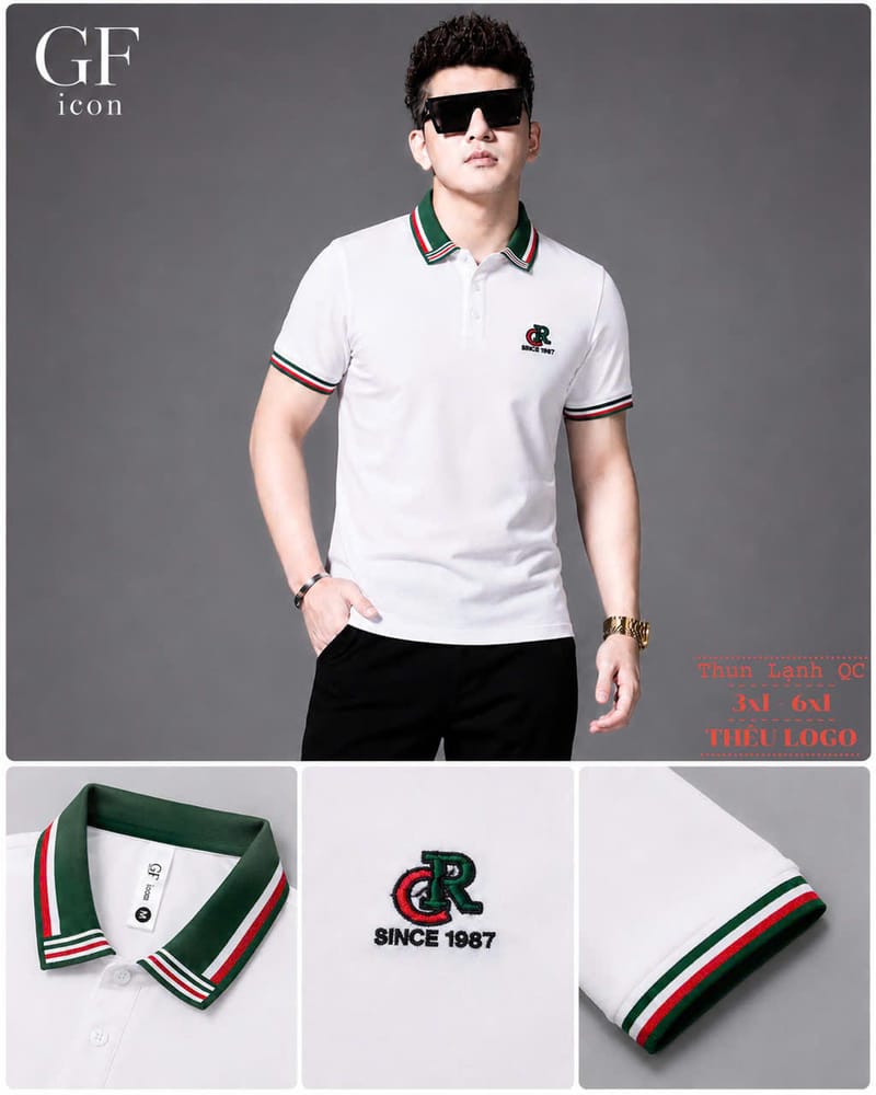Áo Cổ Trụ Size Đại Logo CR 1987 – Trắng