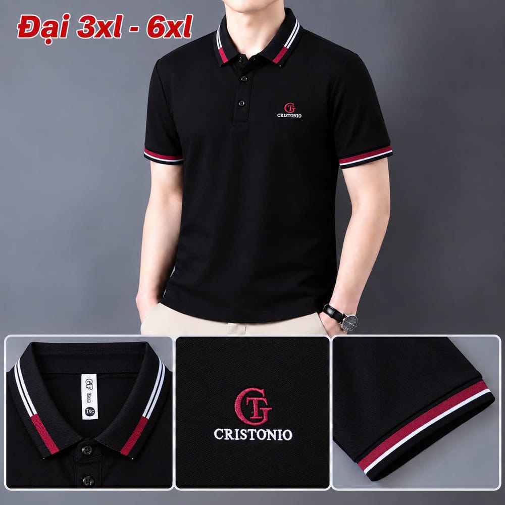 Áo Cổ Trụ Size Đại Logo GT – Đen