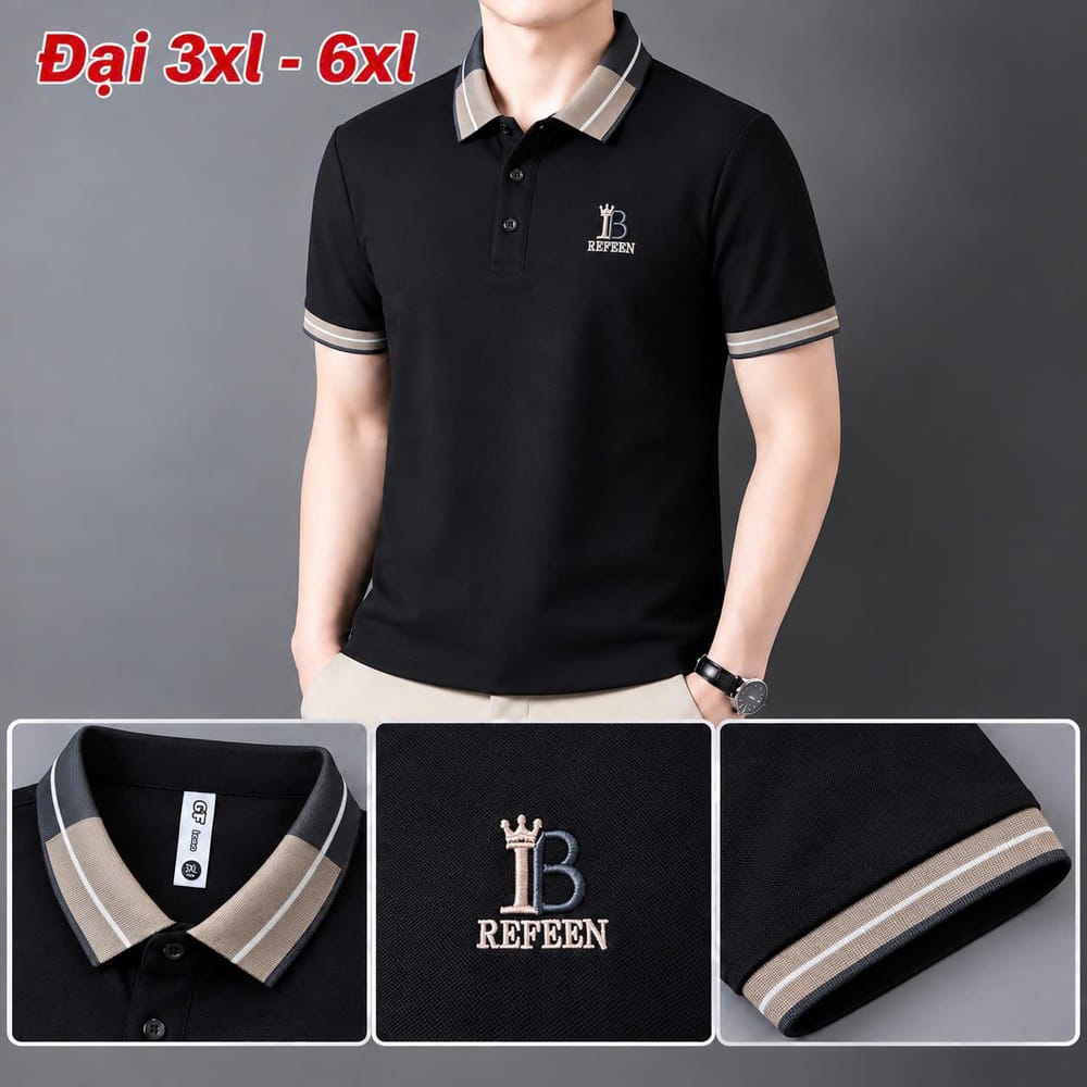 Áo Cổ Trụ Size Đại Logo IB – Đen