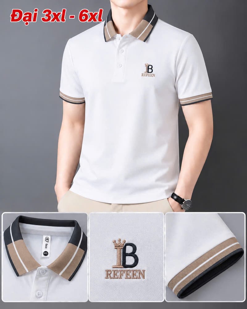 Áo Cổ Trụ Size Đại Logo IB – Trắng