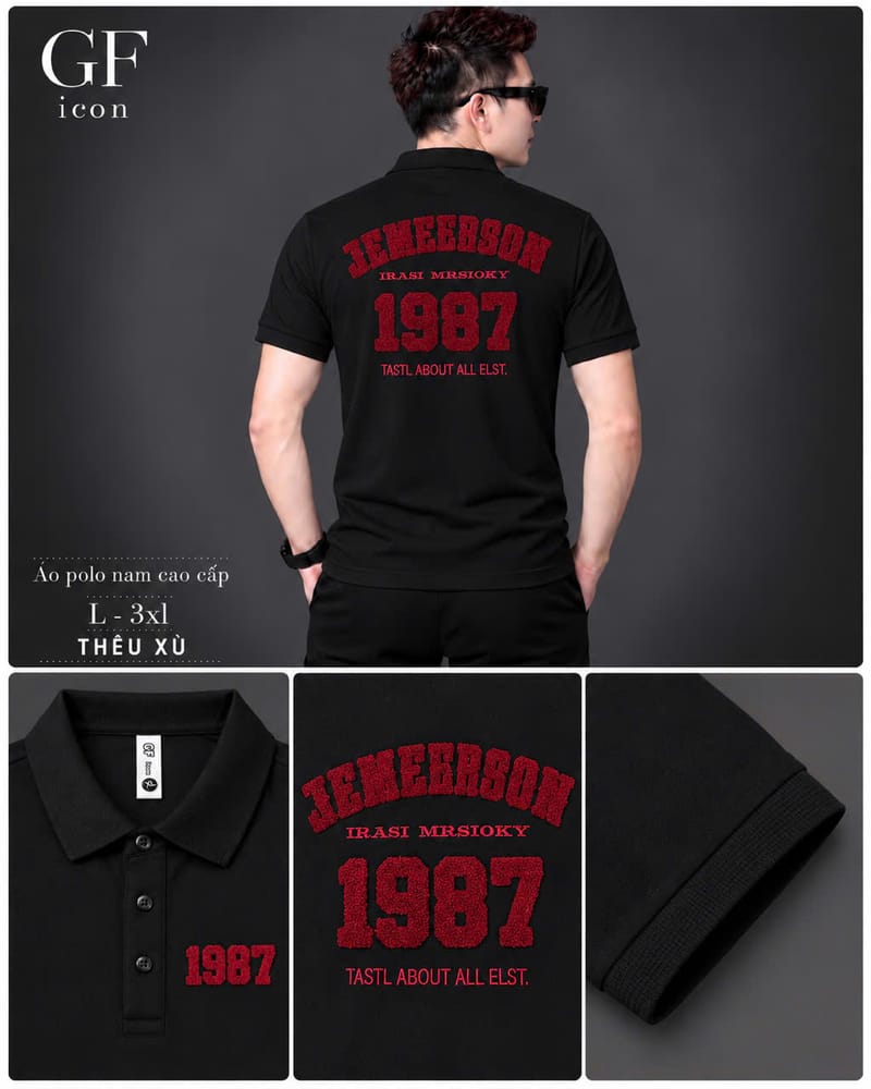 Áo Cổ Trụ Thêu Xù 1987 – Đen
